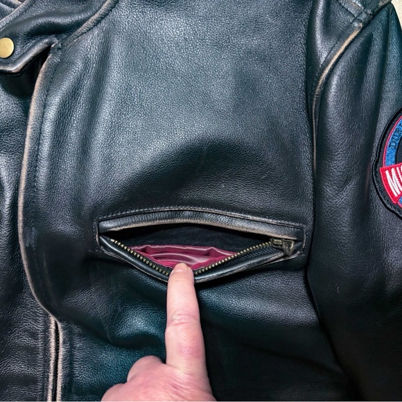 RARE “Golden Bear Sportwear” Black Genuine Leather Quilted Moto Biker Jacket - Picture 3 of 6